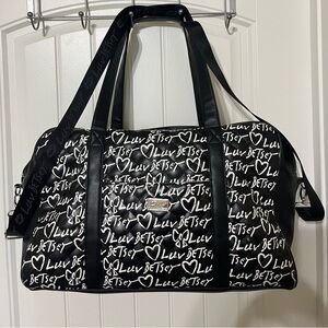 Luv Betsey Johnson Black and White Logo Print Weekender Duffle Bag Luggage